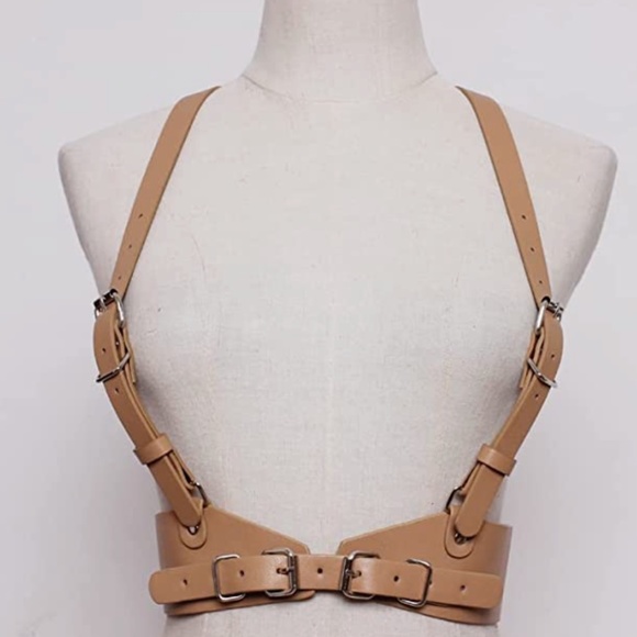 Punk Belly waist body chain black leather goth belt harness for women with strap - Picture 4 of 5